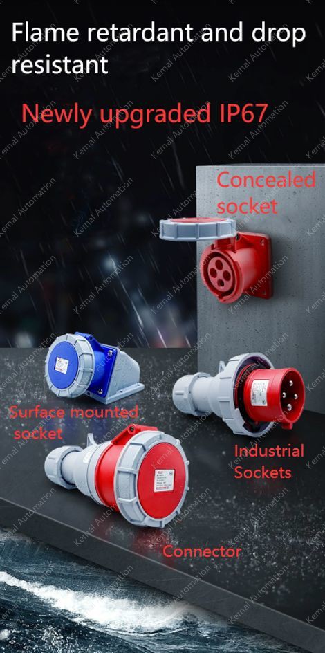 4 pole 63A concealed socket + plug